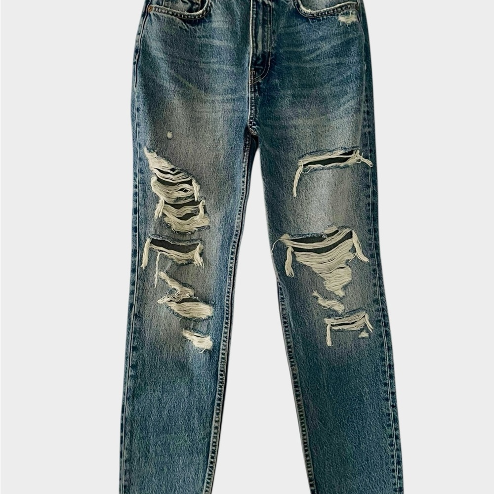 Zara Classic Blue Distressed Denim Jeans Sz 2​